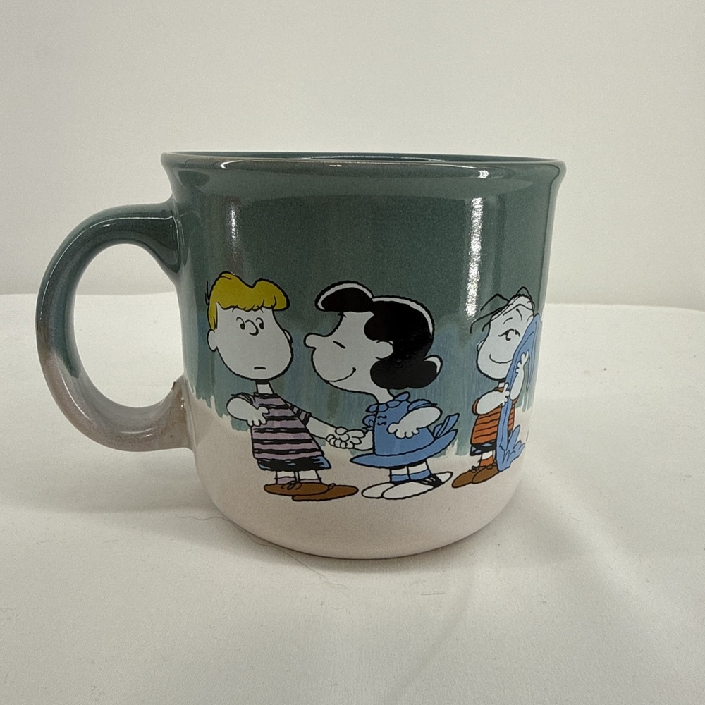 Peanuts Gang Snoopy Charlie Brown Hand Painted Teal Two Tone 20oz Ceramic Mug